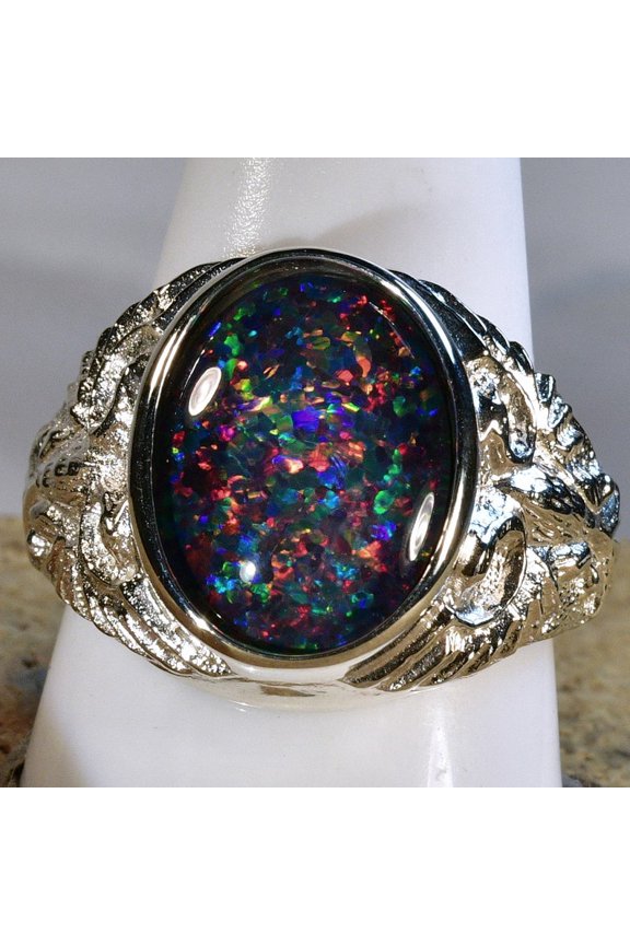 Genuine Australian Opal BIG! HEAVY! Mans Solid 925 silver Ring