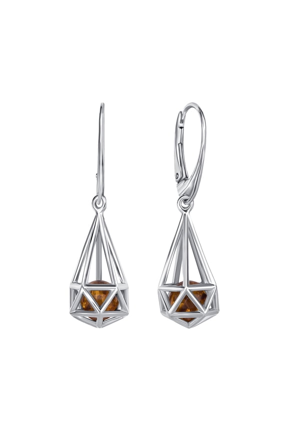 Genuine Baltic Amber Capsule Earrings in Sterling Silver