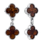 Genuine Baltic Amber Four Leaf Clover Earrings in Sterling Silver