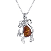 Genuine Baltic Amber Monkey Pendant Necklace 0. Sterling Silver, 18"