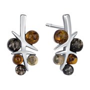 Genuine Baltic Amber Multicolor Earrings in Sterling Silver