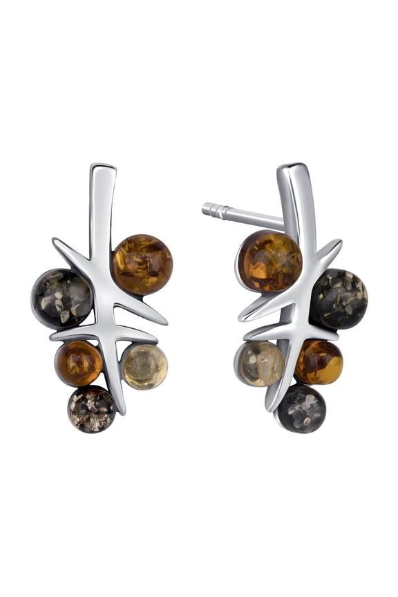 Genuine Baltic Amber Multicolor Earrings in Sterling Silver