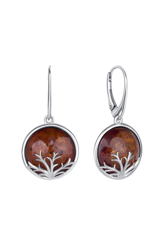 Genuine Baltic Amber Tree Earrings Fishhook in Sterling Silver