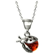 Genuine Baltic Honey Amber Sterling Silver Ladybug Pendant, 16 inches inches