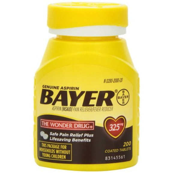 Genuine Bayer Aspirin Pain Reliever & Fever Reducer 325 mg 200 ct, 2 Pack