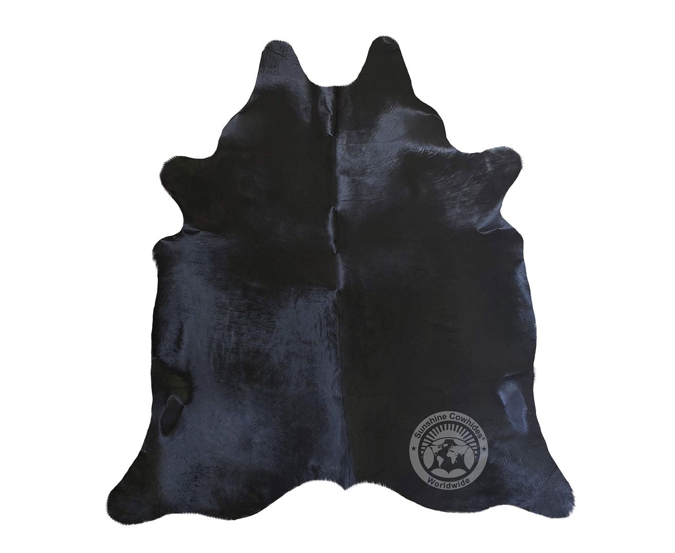 Large Black Genuine Cowhide Rug with Low Pile Handmade