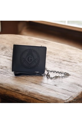 Genuine Black Leather Biker Wallet With Chain Bi-Fold Trucker Wallet Masonic by Mdream