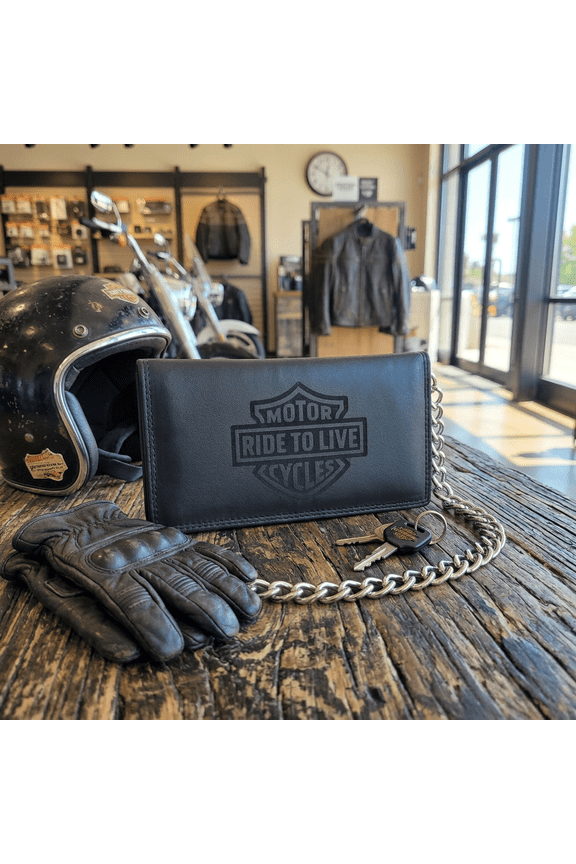 Genuine Black Leather Biker Wallet With Chain Bi-Fold Trucker Wallet RIDE TO LIVE by Mdream