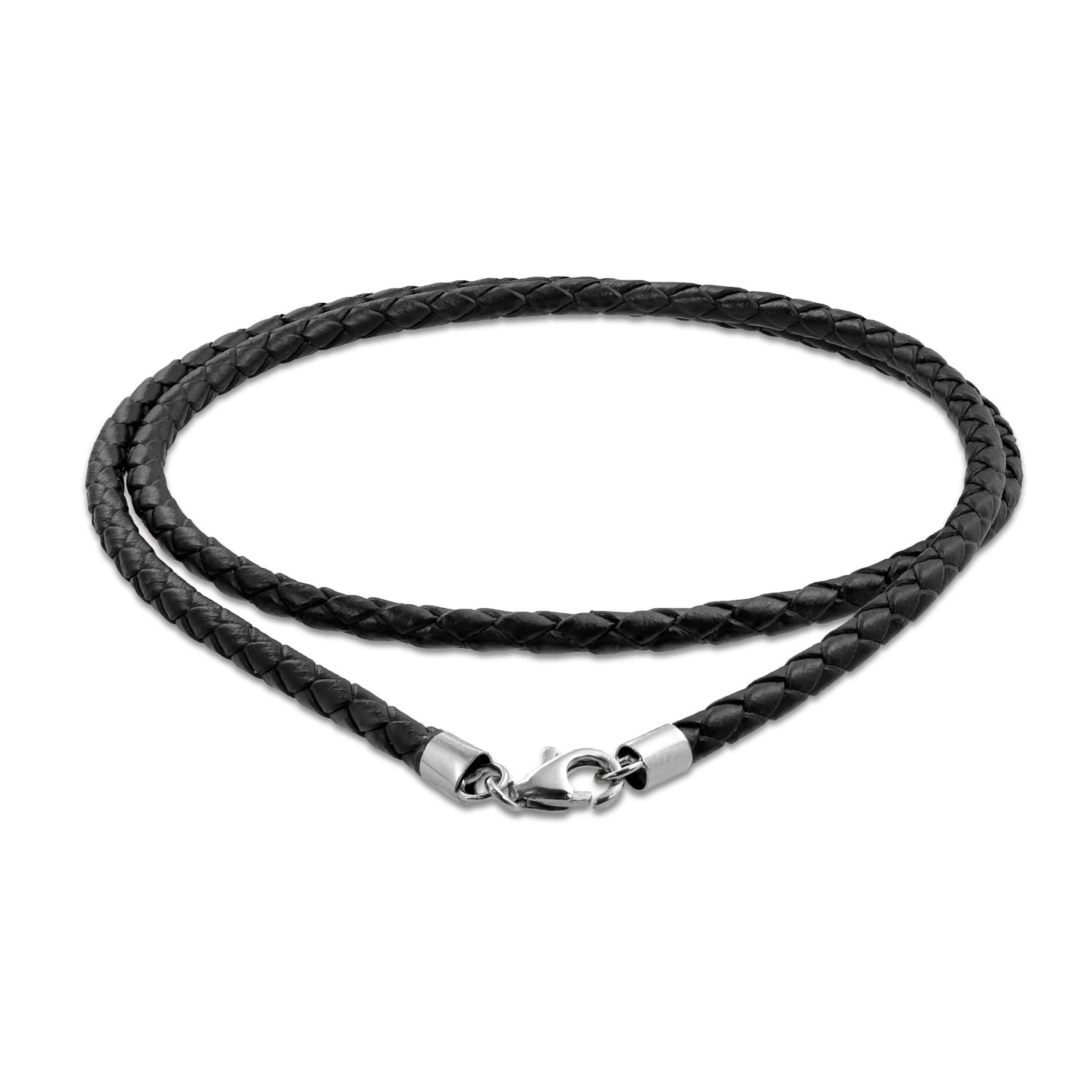 Genuine Black Leather Braided Necklace Pendant Cord 925 Sterling Silver 14  Inch