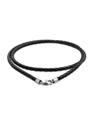 Sterling Silver Black Leather 22 Cord Chain Necklace
