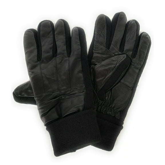 Genuine Black Leather Gloves with Warm Fleece Lining For Hardworking Adult Men (Medium)