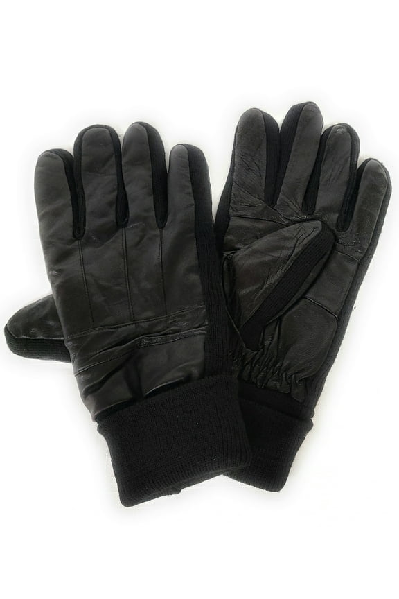 Genuine Black Leather Gloves with Warm Fleece Lining For Hardworking Adult Men (Medium)