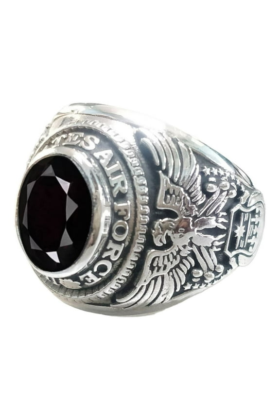 Genuine Black ONYX Ring - US Air Force Ring - USAF Ring - 925 Sterling Silver - American Men Ring - Us Air Force Ring - Sterling Silver 925 US Army Jewelry - Gift for Men Rings KCR001