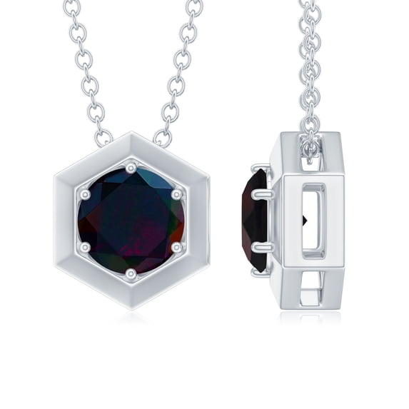 Rosec Jewels Real Black Opal Solitaire Pendant Necklace for Women (6 mm, AAA Grade) - October Birthstone Necklace - Ready to Gift, 925 Sterling Silver
