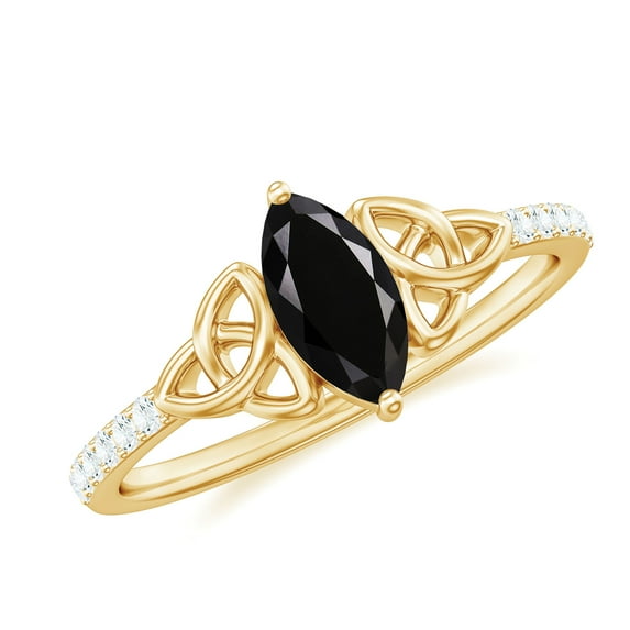 Rosec Jewels Genuine Black Spinel Solitaire Celtic Ring with Diamond for Women (4X8 mm), 10K Yellow Gold, US 3.00