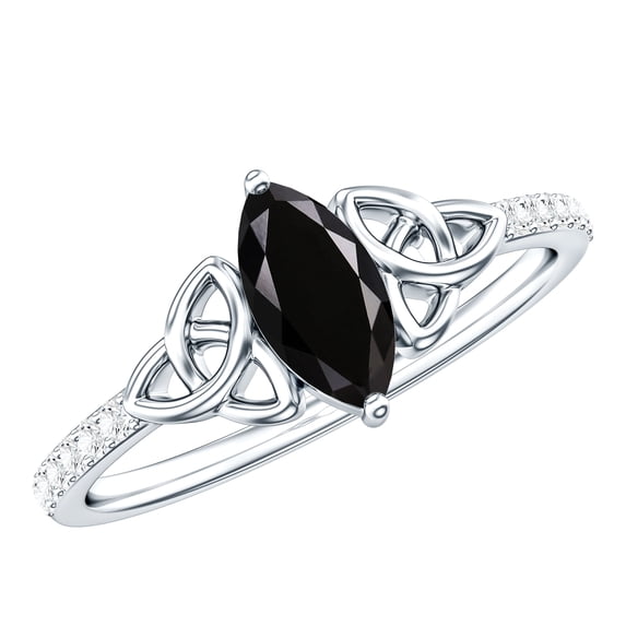 Rosec Jewels Genuine Black Spinel Solitaire Celtic Ring with Diamond for Women (0.7 Carat), 925 Sterling Silver, US 4.00