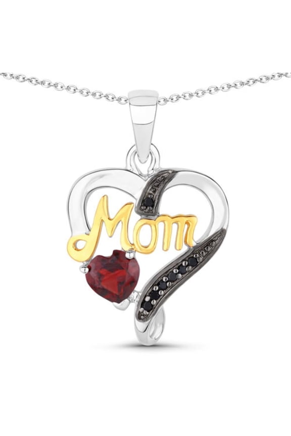 Black Spinel Garnet Heart Pendant 925 Sterling Silver Dual Birthstone Mothers Day Gift for Women