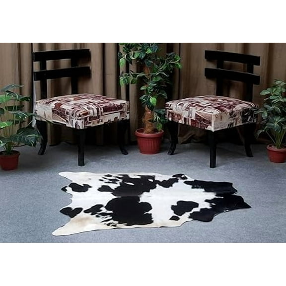 Genuine Black White Cowhide Rug, Natural Animal Skin Leather, Hair-on Texture for Living Room or Bedroom Décor, Crafted for Stylish Spaces
