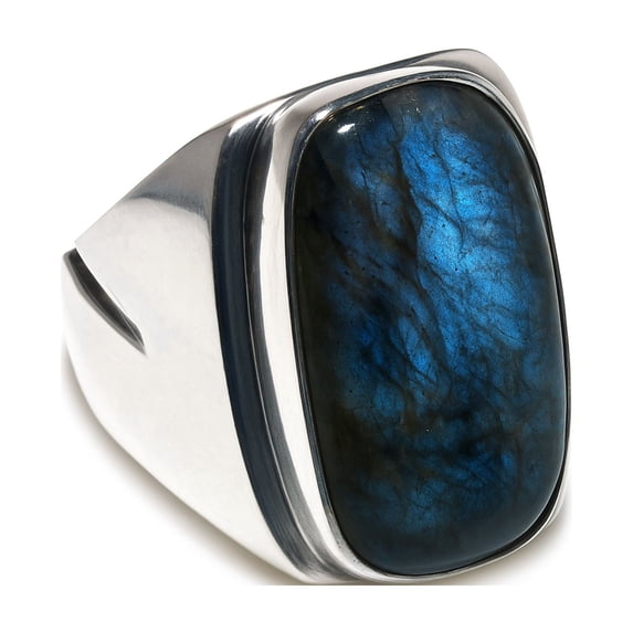 Genuine Blue Fire Black Labradorite Gemstone Beautiful 925 Silver Plated Fashion Ring for Women Unique Modern Designer Party Finger Jewelry Handmade by Artisans, US Ring Size 9