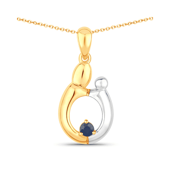 Fine Color Jewels Blue Sapphire Mom Pendant Necklace Sterling Silver 18K Gold Plated 0.19 Ct Cable Chain Spring Ring Clasps Women’s