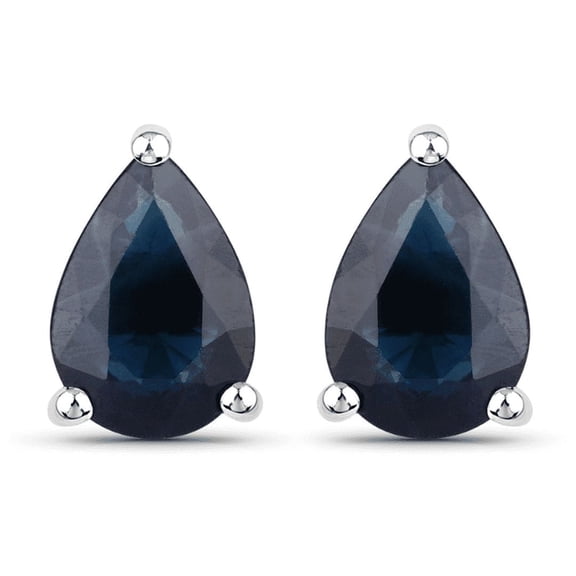 Blue Sapphire Stud Earrings 1.60 Carat Pear Shape 10K White Gold September Birthstone Gift for Women