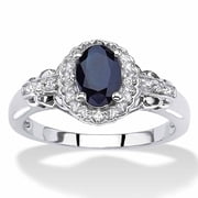 Genuine Blue Sapphire and White Topaz Cocktail Ring 1.12 TCW in Platinum-plated