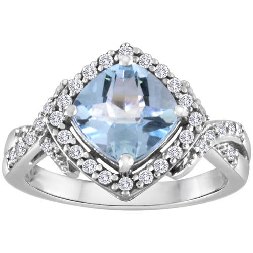 Genuine Blue Topaz and Created White Sapphire Sterling Silver Ring ...