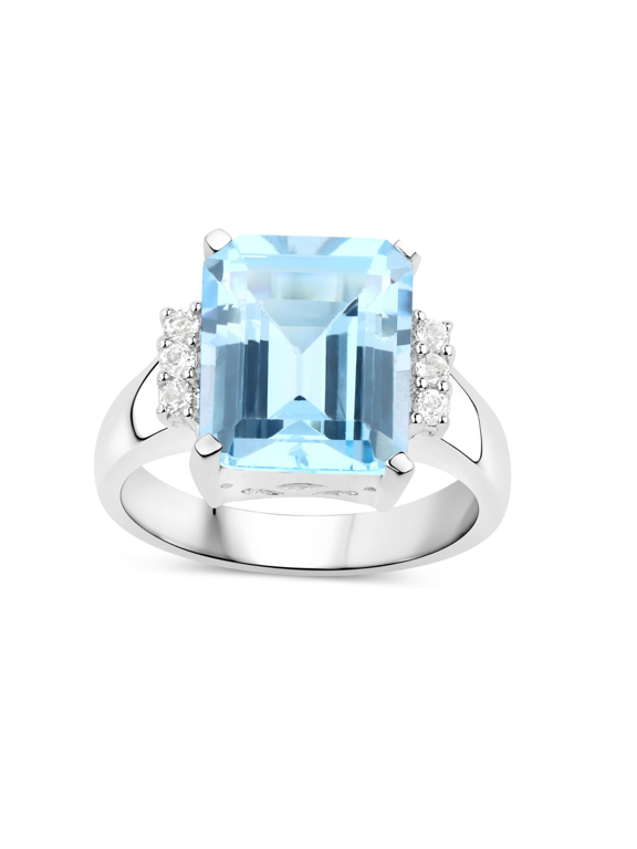 Genuine Blue Topaz and White Topaz Bridge Ring