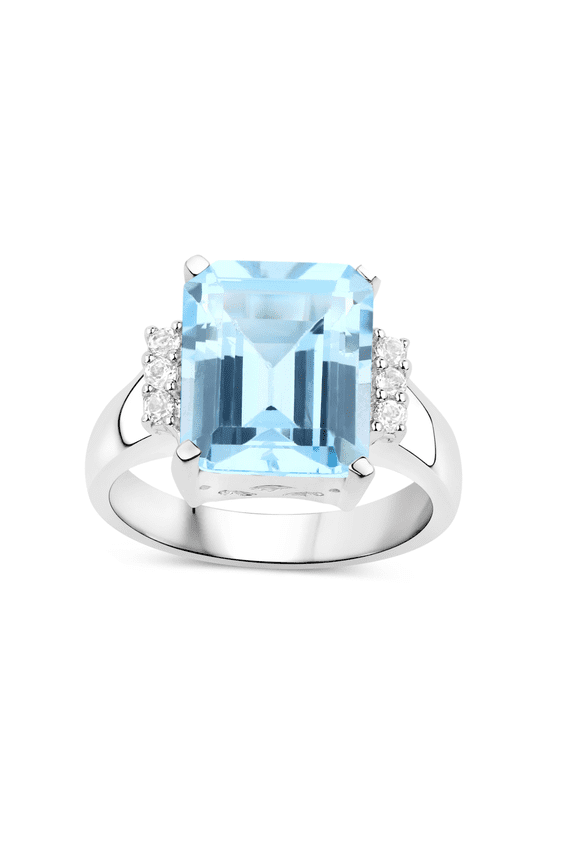 Genuine Blue Topaz and White Topaz Bridge Ring
