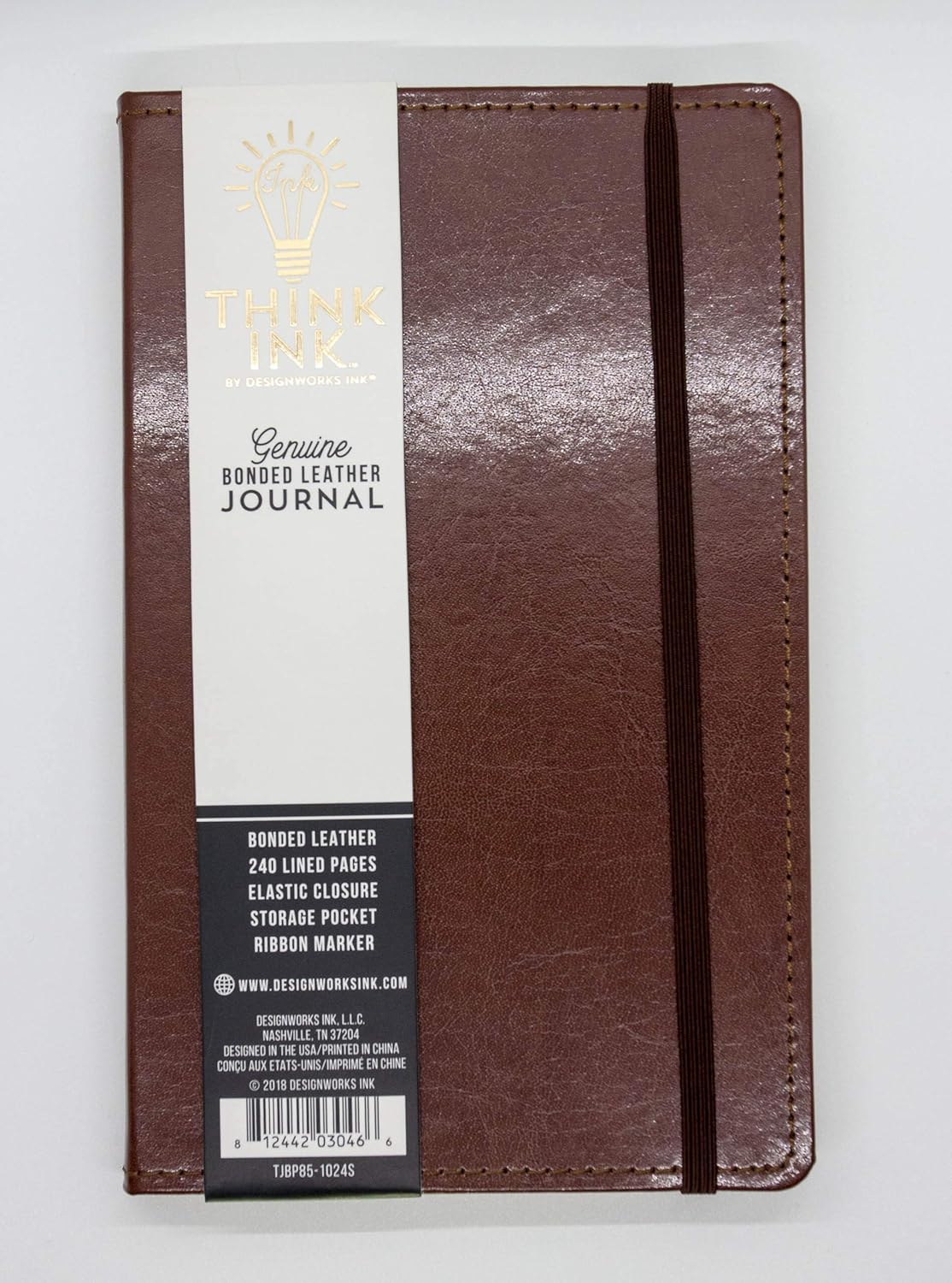 Genuine Bonded Leather Journal, 240 Line Pages, 5x8.25in - Brown 