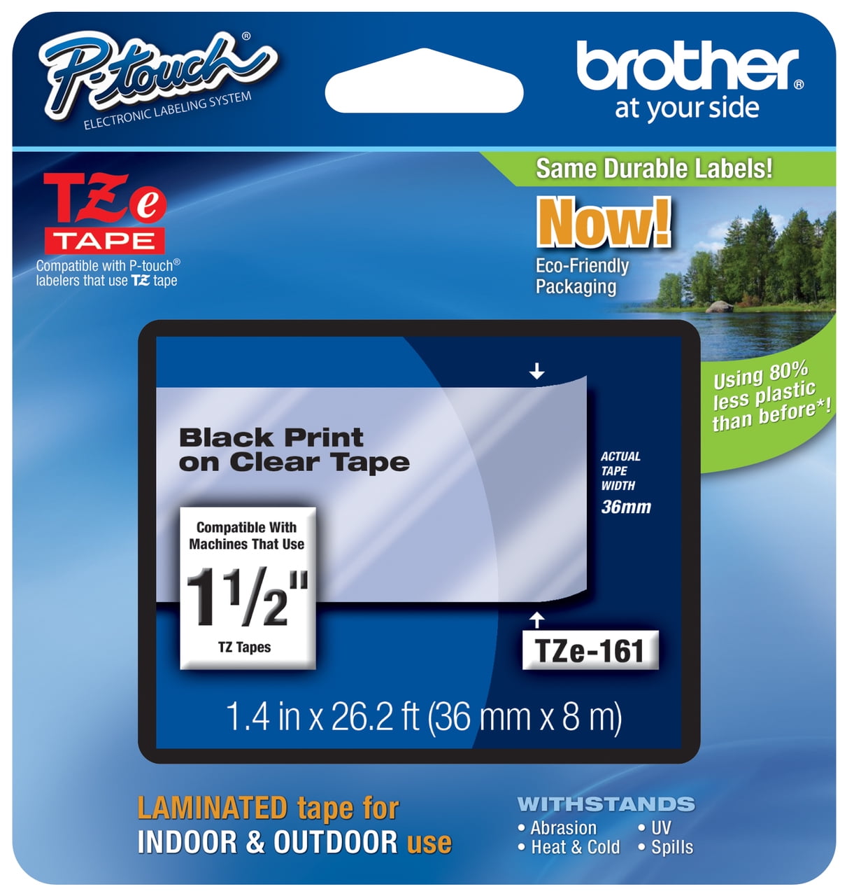 Genuine Brother 1-1/2" (36mm) Black on Clear TZe P-touch Tape for Brother PT-550, PT550 Label Maker