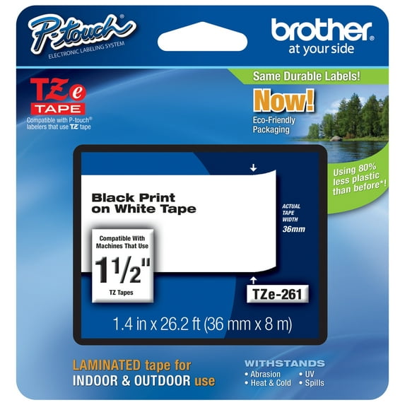 Genuine Brother 1-1/2" (36mm) Black on White TZe P-touch Tape for Brother PT-3600, PT3600 Label Maker