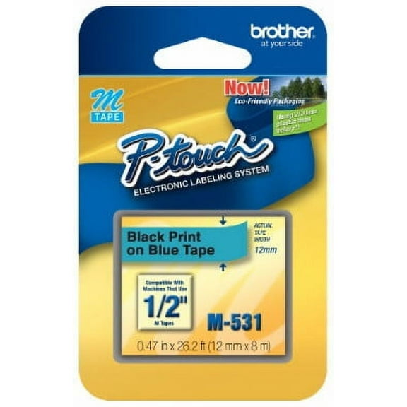 Genuine Brother 1/2" (12mm) Black on Blue P-touch M Tape for Brother PT-90, PT90 Label Maker