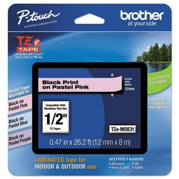 Genuine Brother 1/2" (12mm) Black on Pastel Pink TZe P-touch Tape for Brother PT-2730, PT2730 Label Maker