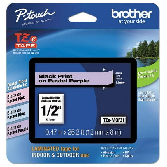 Genuine Brother 1/2" (12mm) Black on Pastel Purple TZe P-touch Tape for Brother PT-D210, PTD210 Label Maker