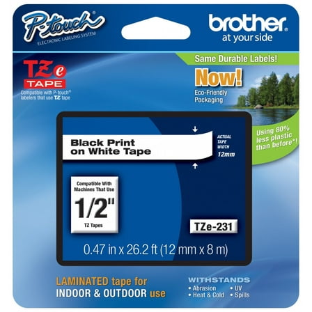 Genuine Brother 1/2" (12mm) Black on White TZe P-touch Tape for Brother PT-1880, PT1880 Label Maker