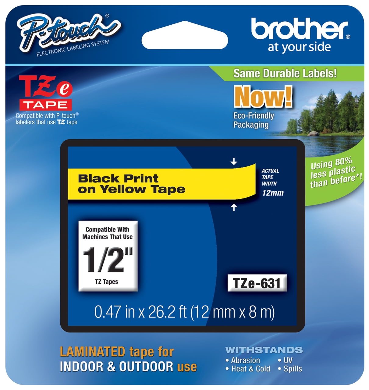 Genuine Brother 1/2" (12mm) Black on Yellow TZe P-touch Tape for Brother PT-D210, PTD210 Label Maker