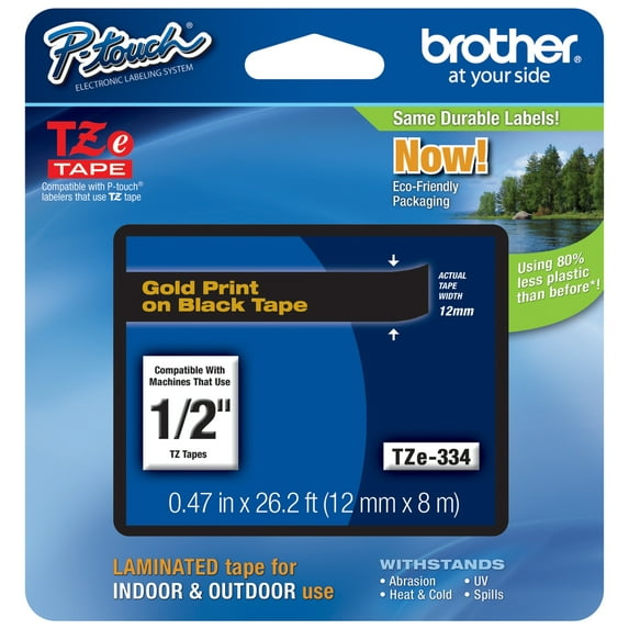 Genuine Brother 1/2" (12mm) Gold on Black TZe P-touch Tape for Brother PT-1290, PT1290 Label Maker