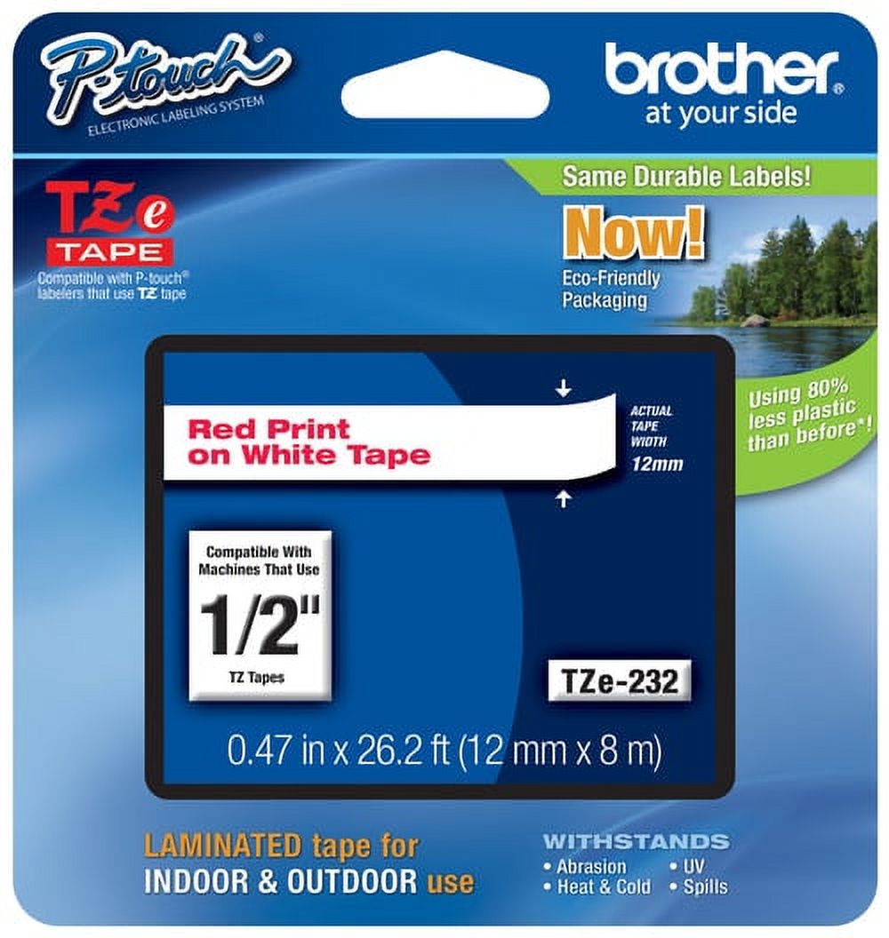 Genuine Brother 1/2" (12mm) Red on White TZe P-touch Tape for Brother ST-5, ST5 Label Maker - image 1 of 3