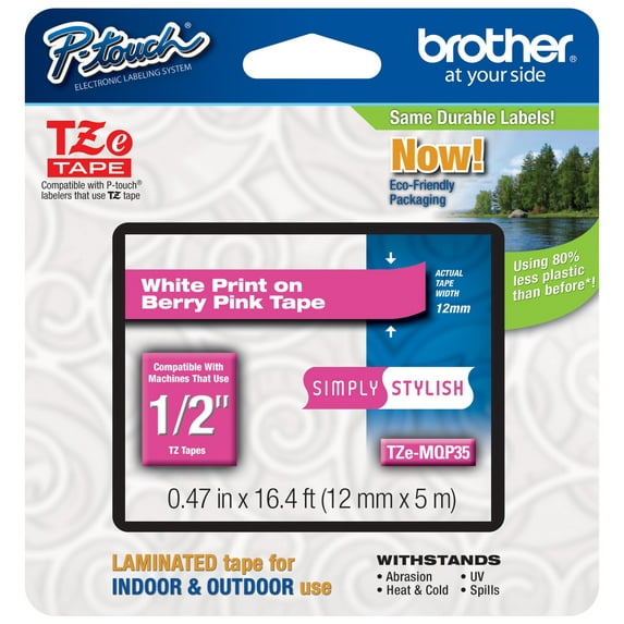 Genuine Brother 1/2" (12mm) White on Berry Pink TZe P-touch Tape for Brother PT-2400, PT2400 Label Maker