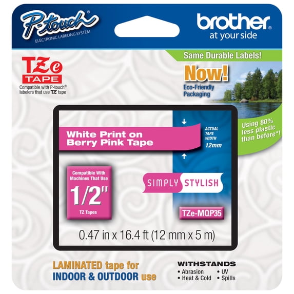 Genuine Brother 1/2" (12mm) White on Berry Pink TZe P-touch Tape for Brother PT-300, PT300 Label Maker