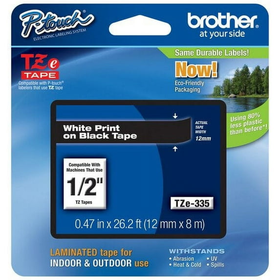 Genuine Brother 1/2" (12mm) White on Black TZe P-touch Tape for Brother PT-350, PT350 Label Maker