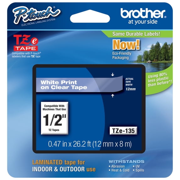 Genuine Brother 1/2" (12mm) White on Clear TZe P-touch Tape for Brother PT-1500PC, PT1500PC Label Maker