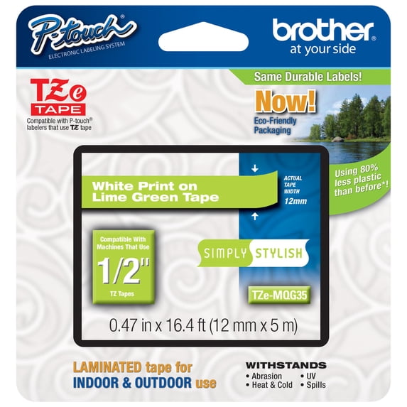 Genuine Brother 1/2" (12mm) White on Lime Green TZe P-touch Tape for Brother PT-D600, PTD600 Label Maker