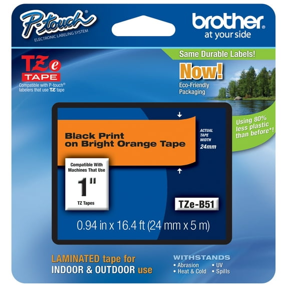 Genuine Brother 1" (24mm) Black on Bright Orange TZe P-touch Tape for Brother PT-9500PC, PT9500PC Label Maker