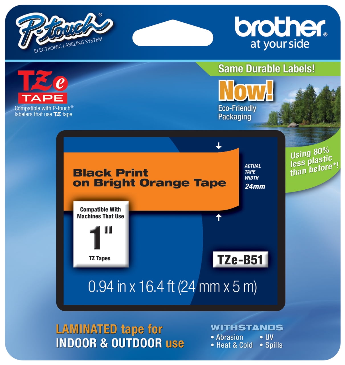 Genuine Brother 1" (24mm) Black on Bright Orange TZe P-touch Tape for Brother PT-E550W, PTE550W Label Maker