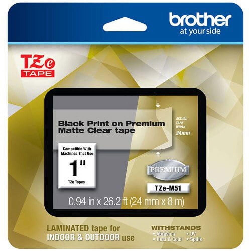 Genuine Brother 1" (24mm) Black on Matte Clear TZe P-touch Tape for Brother PT-9400, PT9400 Label Maker