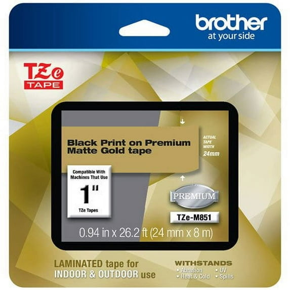Genuine Brother 1" (24mm) Black on Matte Gold TZe P-touch Tape for Brother PT-550, PT550 Label Maker