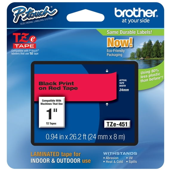 Genuine Brother 1" (24mm) Black on Red TZe P-touch Tape for Brother PT-E550W, PTE550W Label Maker