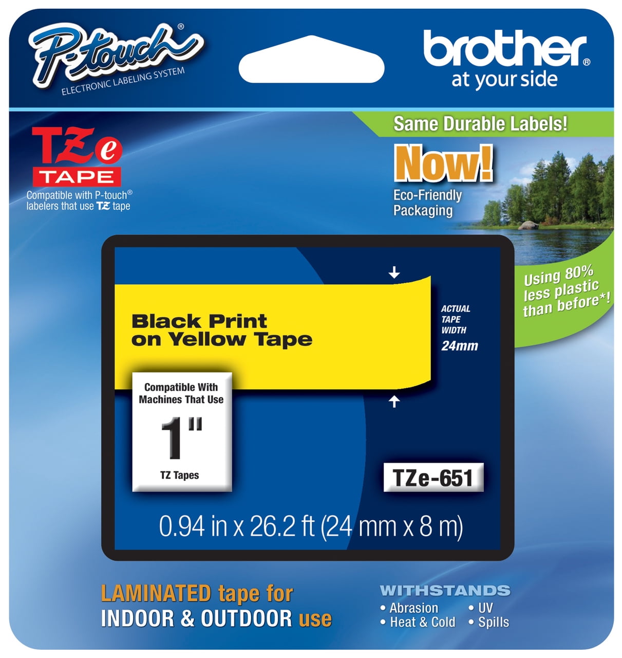 Genuine Brother 1" (24mm) Black on Yellow TZe P-touch Tape for Brother PT-530, PT530 Label Maker